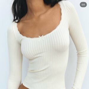 Zara Seamless Lace Bow T-shirt